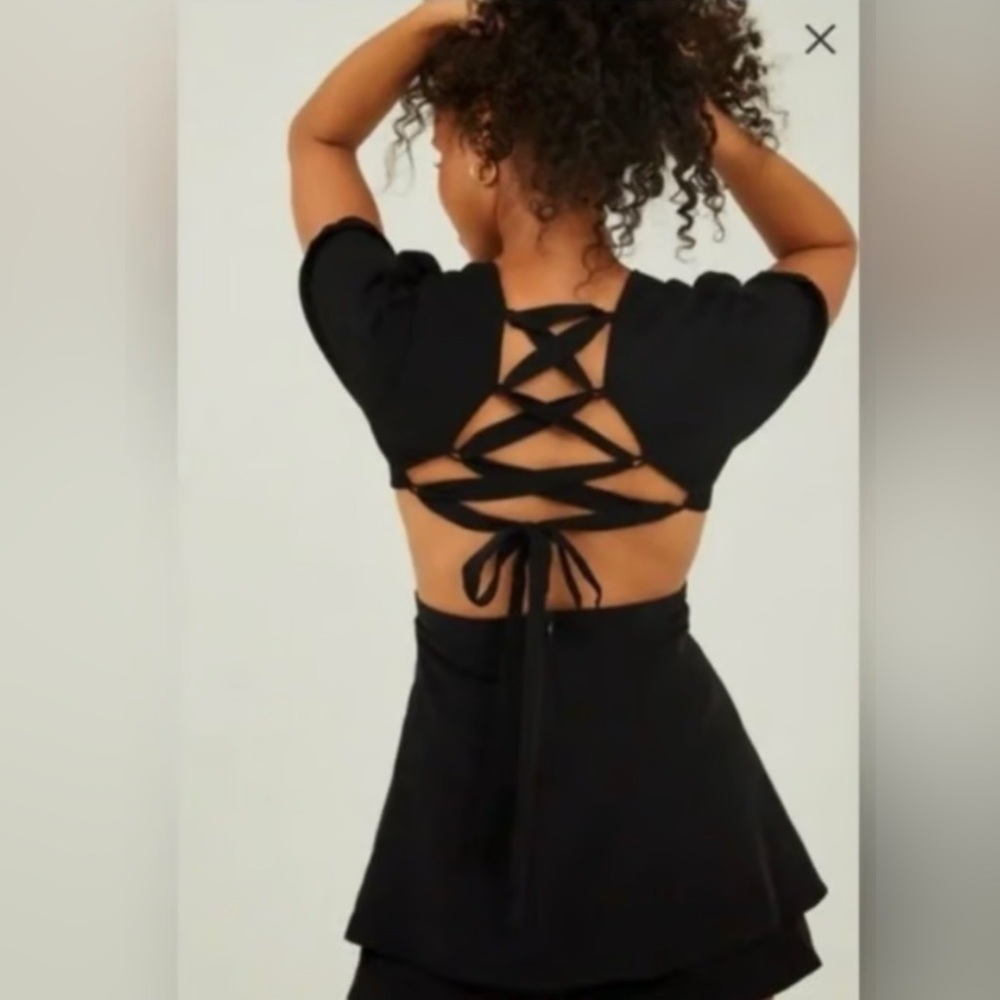 Altar'd State Cleo Black Lace-Up Back Mini Dress - Picture 3 of 7